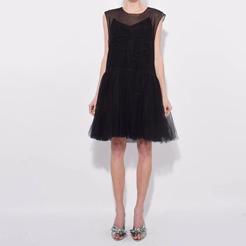 

DEAT 2020 new summer styles fashion women clothes mesh round neck sleeves A-line mini length dresses female vestido WF62303L