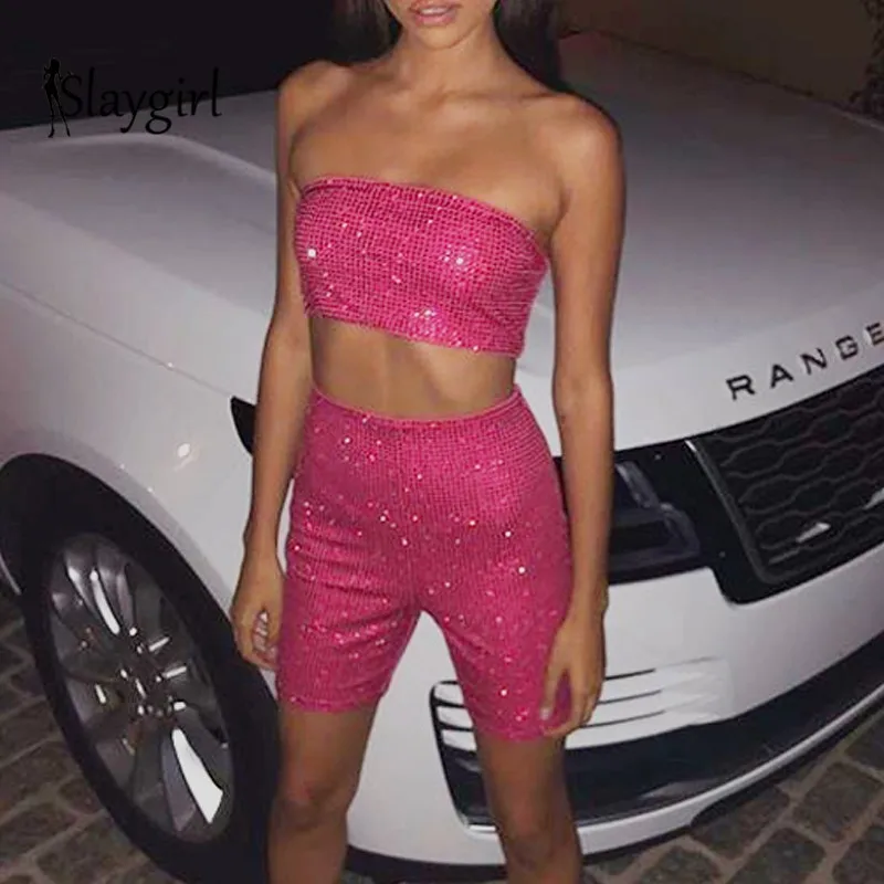 

Slaygirl Party Sexy 2 Piece Set Women Top And Pants Casual Two Piece set Female Tracksuit Club Outfits Summer Solid Clothing