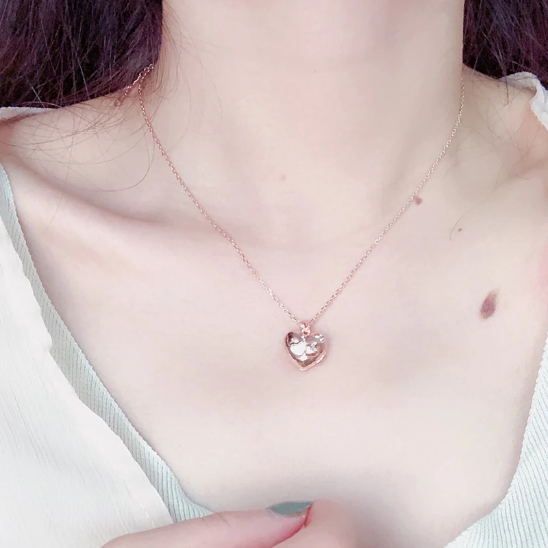 

925 Silver Jewelry Heart-shaped Necklace Love To Play Open Small Photo Box Korean Female 925 Silver Heart Necklace Box F697