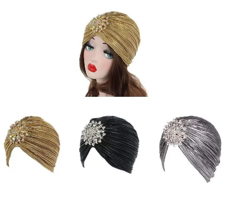 

Muslim Islamic Indian Hat Women Stretch Turban Hat Rhinestone Chemo Cap Hair Loss Head Wrap Cap Bonnet Beanies Skullies Fashion