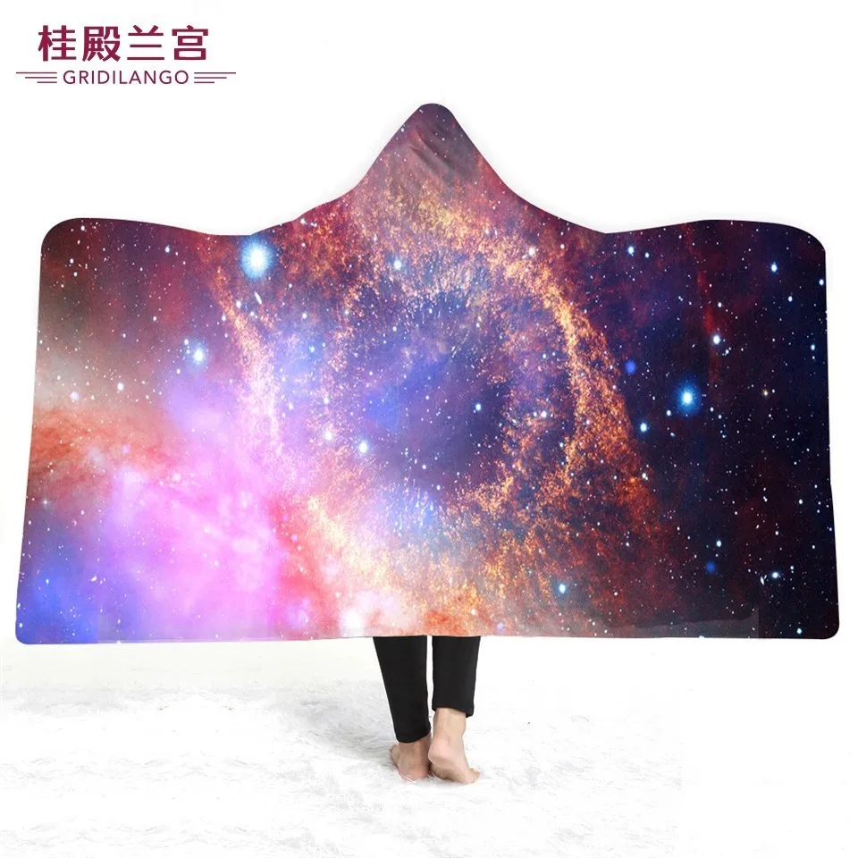 

GRIDILANGO Beautiful Starry Sky Hooded Throw Blanket Printing Home Office Vacation For Adults Wearable Throw Blanket Wholesale