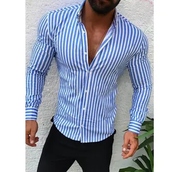 

Men Striped Shirts CN Size New Arrivals Slim Fit Male Shirt Solid Long Sleeve British Style Cotton Men's Shirt