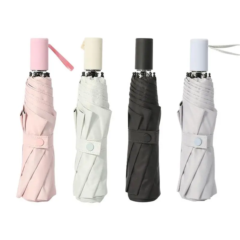 

Simple Umbrella Dual-use Solid Color Three Fold Plastic Sunscreen Umbrella Fully Automatic Waterproof Easy To Carry