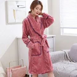 CherLemon Женские Фланелевые кимоно халат зимние теплые толстый банный халат пижамы для женщин мягкие с длинным рукавом колено длина Lounge