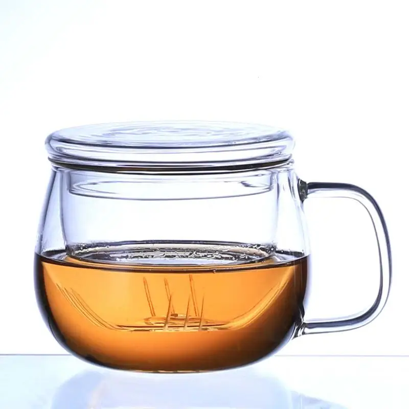 Filter Tea Mug Water Coffee Milk Cups With Tea Infuser Transparent Clear Glass Filter Lid Handle