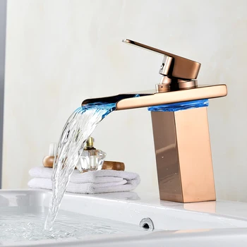 

New style with LED Rose gold finish mixer taps basin faucet rose gold