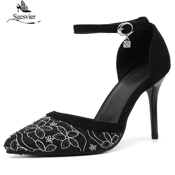 

Sgesvier 2019 plus size 33-47 elegant thin high heels pointed toe ankle-strap women's Shoes crystals summer sandals woman G374