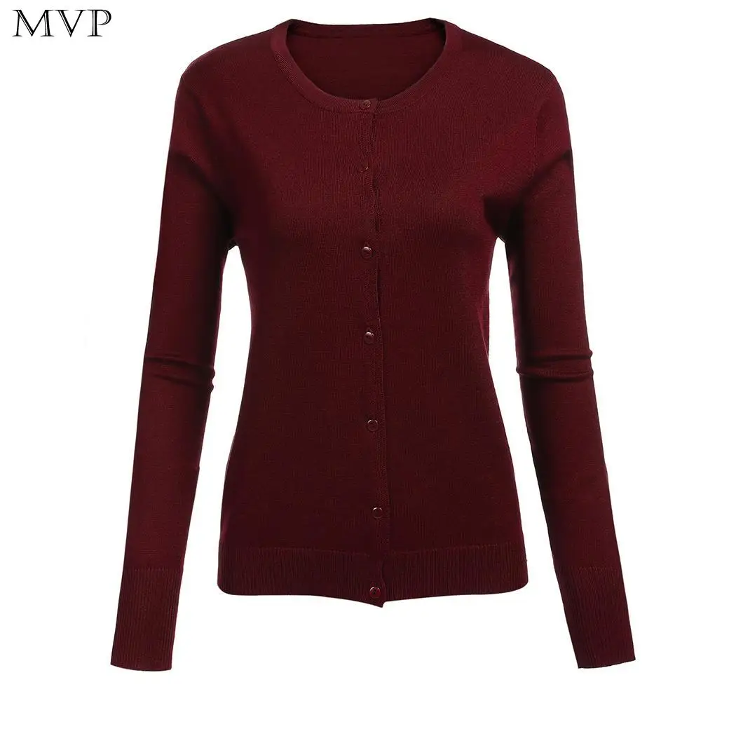 

Full Knit Red Round Wine Up Sweater Women Neck Cardigan Blue Solid O Casual Navy Long Spring Sleeve Button Black Autumn