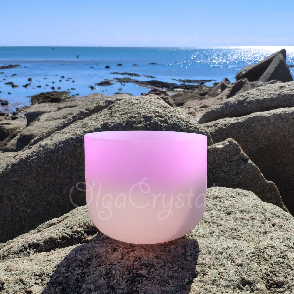 

440HZ 12 Inch Pink Light Pink Quartz Crystal Singing Bowl C D E F G A B Chakra 12"