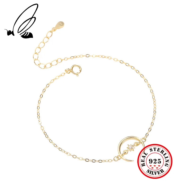 

S'STEEL 925 Sterling Silver Crescent Bracelets Moon And Star Shape Adjustable Bracelets & Bangles Gold Color For Woman Jewelry