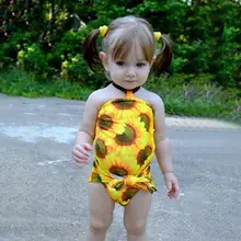 Детский купальный костюм без рукавов с принтом подсолнуха; милый комбинезон для девочек; милый комбинезон для малышей; купальник