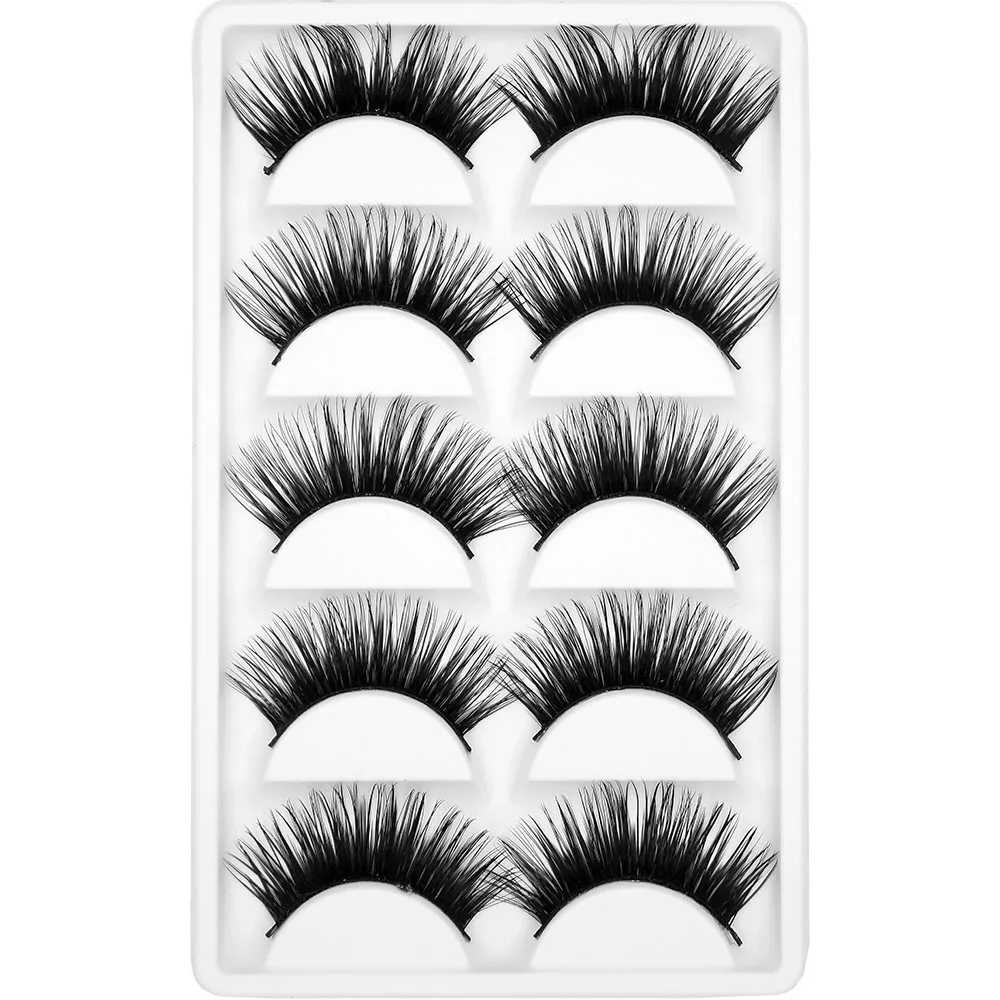 

Kimcci 5Pairs Super Long 3D Mink Lashes Mink Eyelashes Natural Long Hand Made Fake Lashes Makeup Tools False Faux Eyelash Cilias