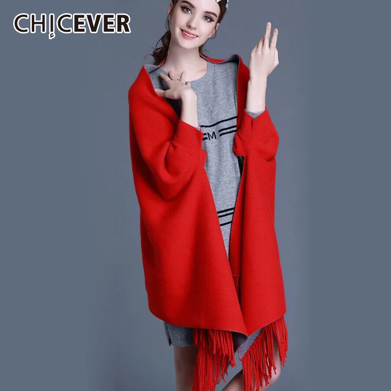 

[CHICEVER] 2019 Autumn Winter Tassels Shawl Women Scarves Both Sides Can Wear Cashmere Wraps New Fashion