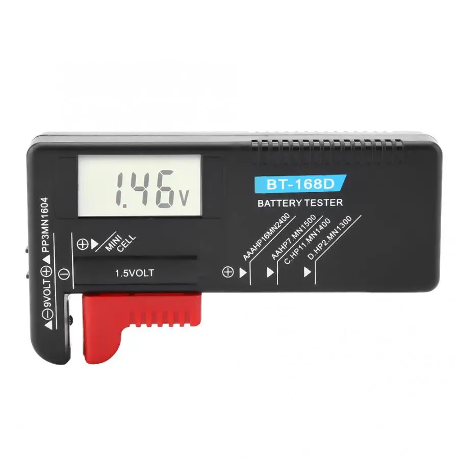 

Battery Indicator Universal Digital LCD AA/AAA/C/D/9V/1.5V Button Cell Battery Volt Tester BT-168D Testing Equipment