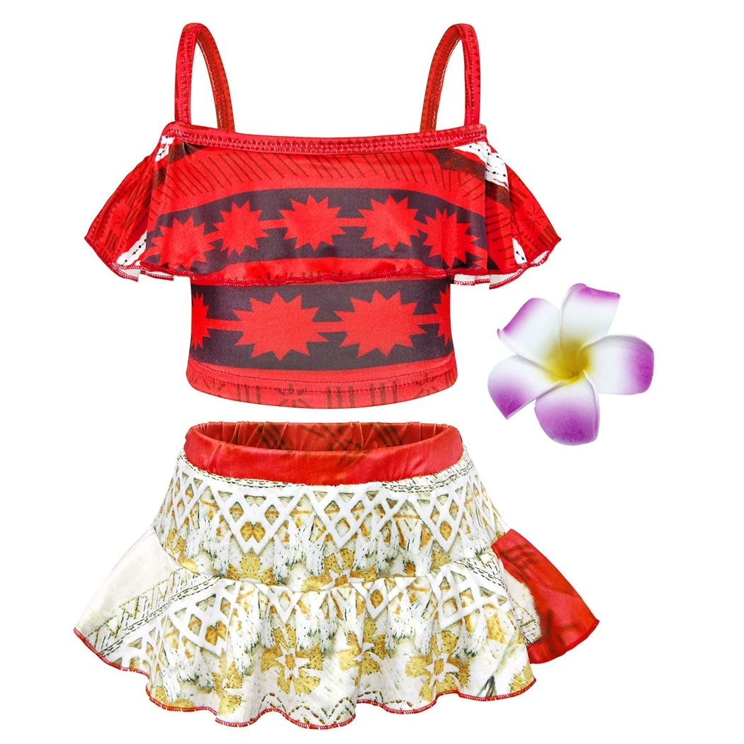

AmzBarley Girls Moana Princess Swimsuit Two Pieces Sets Sling Ruffle Cosplay Swimwear toddler girls Sun-Wear Split Bathing Suit