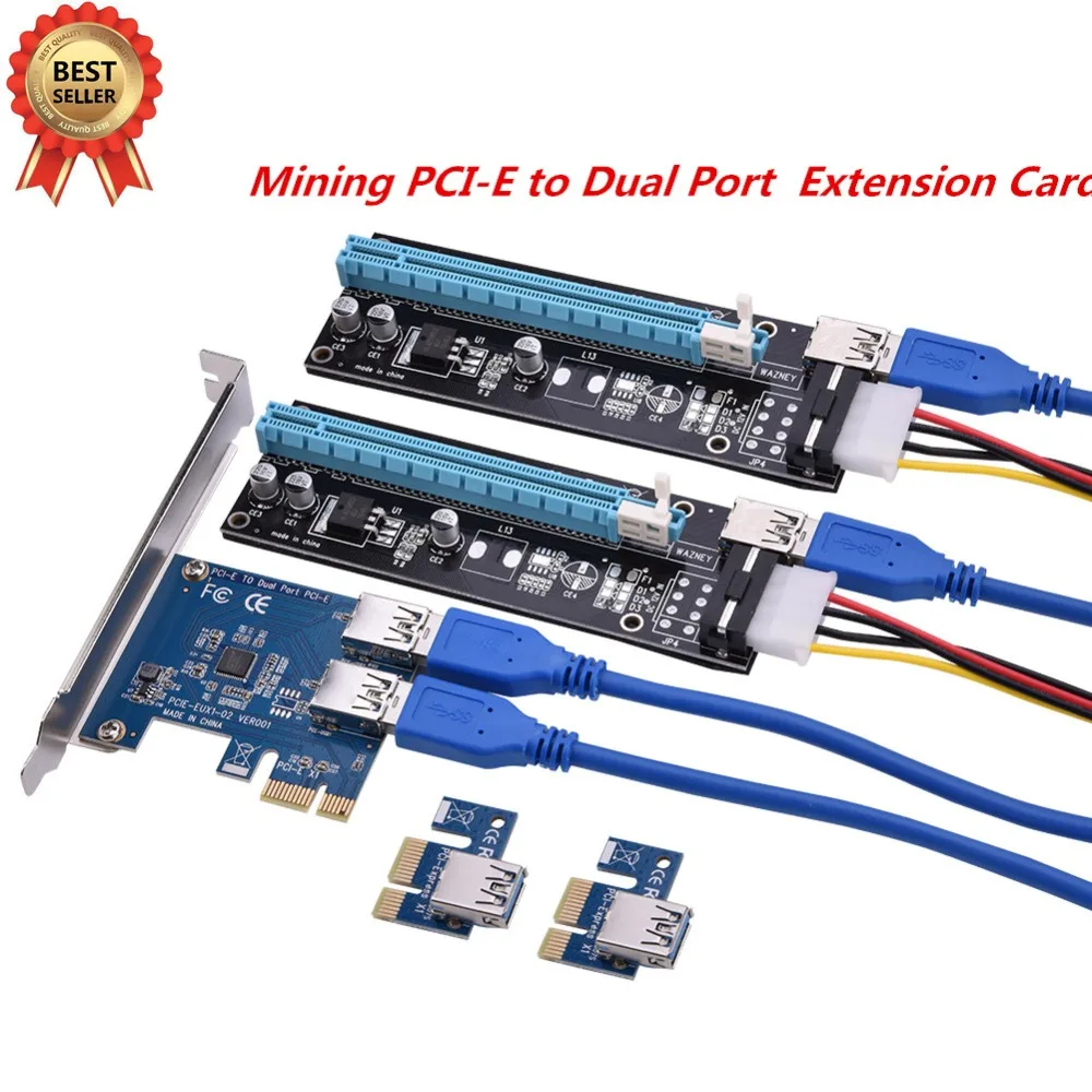 

PCIe Riser Card 1 PCI-E To 2 PCI-E 1X To PCI-E 16X Slot With USB 3.0 Power Cable PCI Express Riser Adapter Conveter for Mining