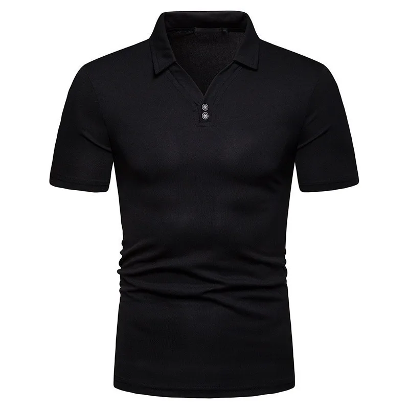 2019 New Men s Sexy V neck T shirt Male Solid Color Turn Down Collar Short Sleeve T shirt Tops Men White tshirt S-2XL