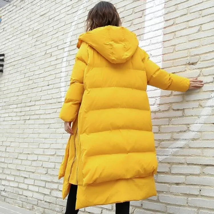 Mode Femmes Lâche Inverno D'hiver Côté Black Capuchon Manteaux De Manteau Taille Feminino 0780 Zipper À 2018 Plus Streetwear yellow Parka Casaco Jaune wWqHP