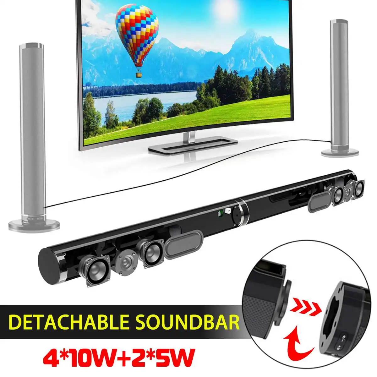 50W Detachable Wireless bluetooth Soundbar Stereo Speaker Support USB