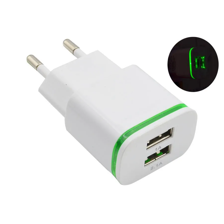 

5V 2.1A Fast Charger 2 USB Port For Samsung S9 Edge Xiaomi Huawei Android Mobile Phone Tablet USB Charging LED Light Chargers