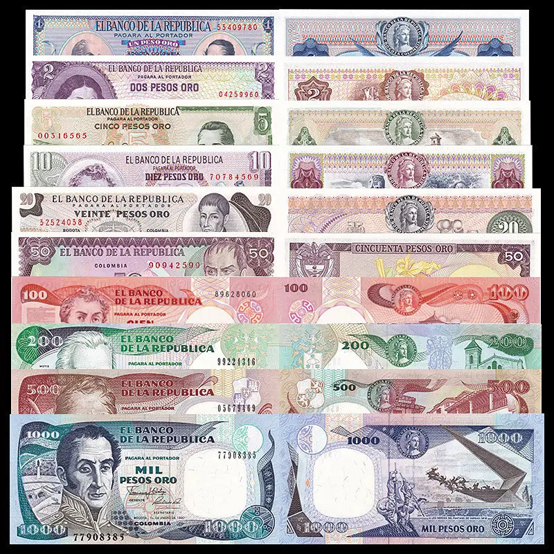 Комплект из 10 предметов 1 2 5 20 50 100 200 500 1000 песо UNC банкноты коллекция подарок