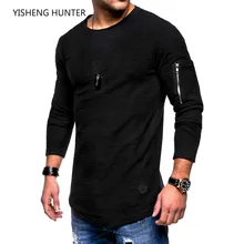 2019 NEW Zipper splicing sleeve Jacquard striped Longline curved hem hip hop tshirt streetwear 2019 NEW Zipper splicing sleeve Jacquard striped Longline curved hem hip hop tshirt streetwear