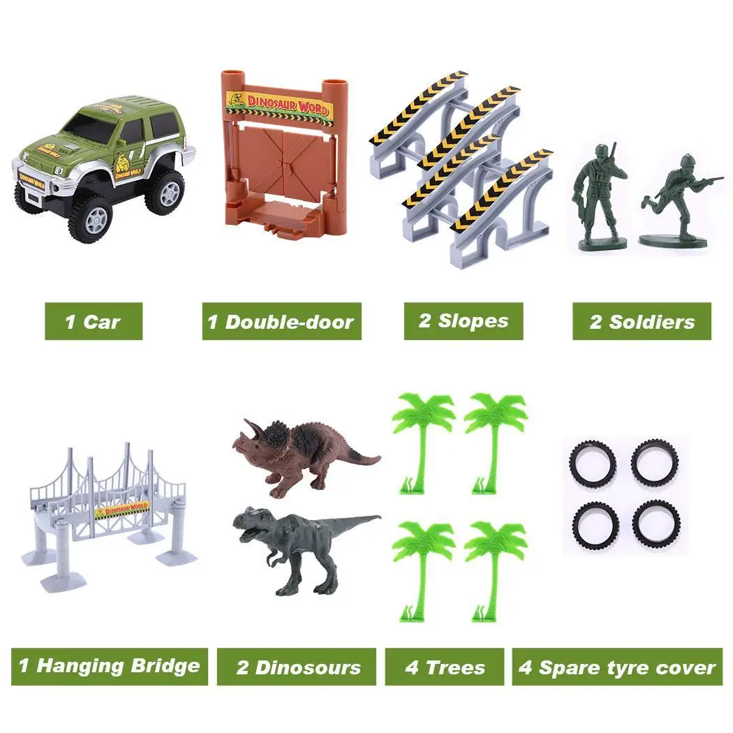 Мир динозавров мост создать дорогу 142 шт. Гибкая Коробка трек Playset с игрушкой