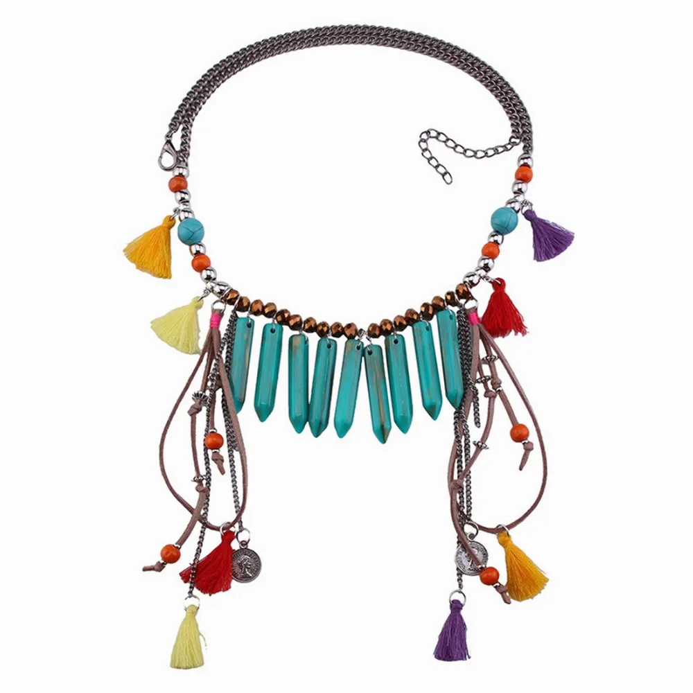 #*Cheap Olsen Twins Colorful Fringe Bohemian Tassel Necklaces for Women Handmade Strand Bead Chain Necklace Costume Jewelry
