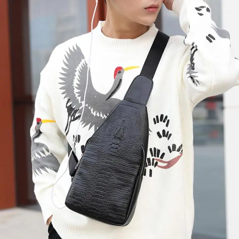 

Alligator Pattern Shoulder Waist Bags Men Travel Leather Chest Belt Packs