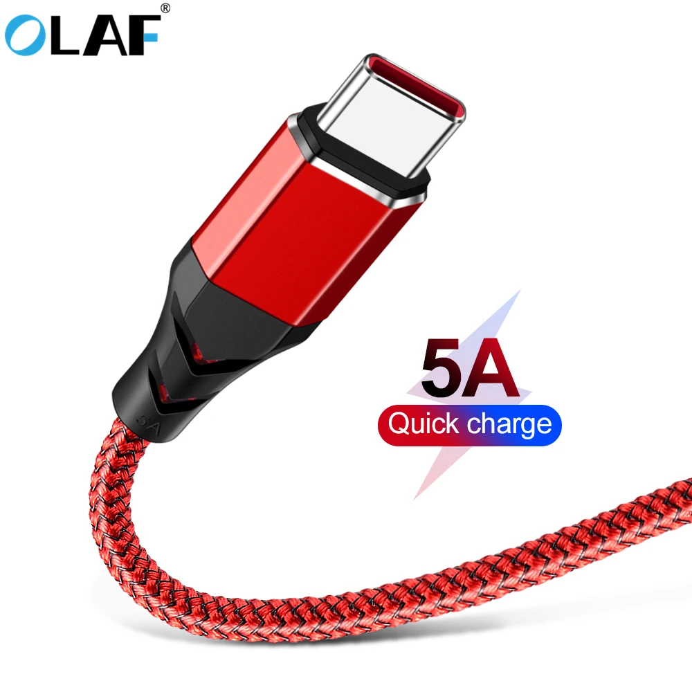 

OLAF USB Type C Cable 5A Quick Charge 3.0 Fast Charging Sync Data cord For Sasmung S9 S10 Plus Huawei P30 Pro Xiaomi USB-C Cable