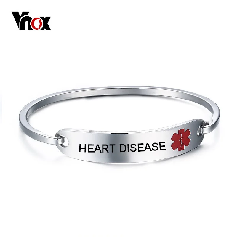 

Vnox Free Engraving Varies Medical Condition Alert Emergency ID Bracelets Women Men Cuff Bangle Customize Stainless Steel Tag