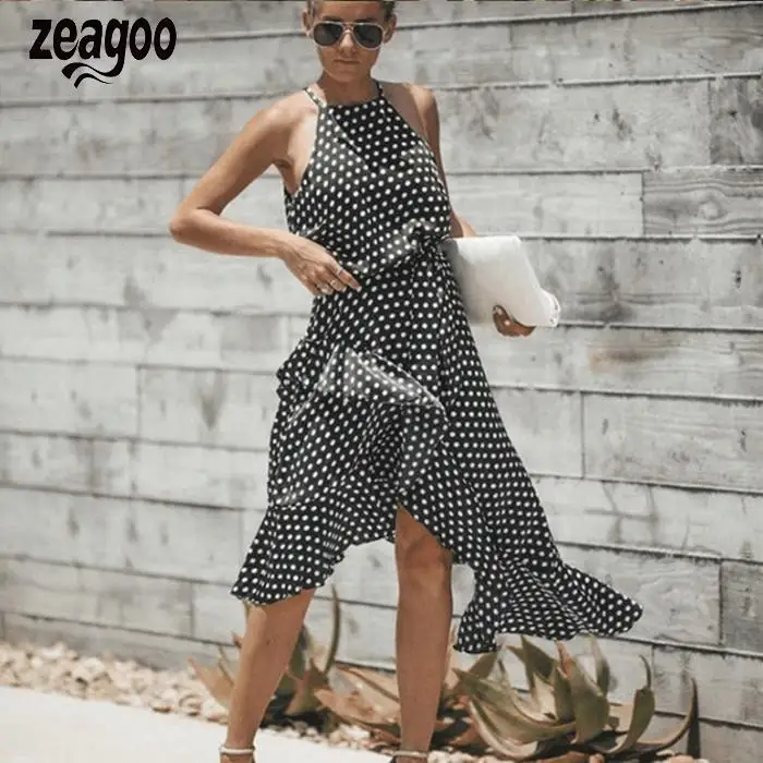 Zeagoo женщинские повседневные платья на бретельках без рукавов с оборками в