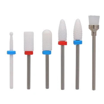 

6pcs Nail Drill Bits Cuticle Cleaner Dust Drill Brush Ceramic Rotary Polishing File Grinding Heads Nail Salon Tools