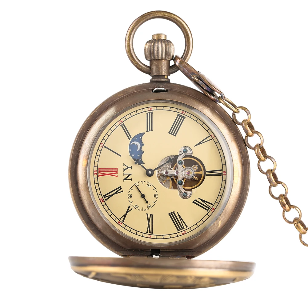 Mechanical Pocket Watch for Men Steam Train Pattern Watches for Boy Golden Skeleton Automatic self winding 5