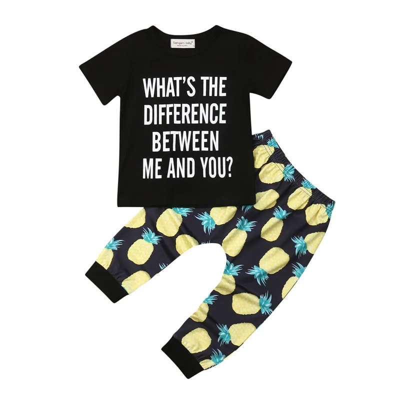

Summer Toddler Kids Baby Boys Clothes Short Sleeve Letter T-Shirt Top+Pineapple Long Pants Casual Outfits Set
