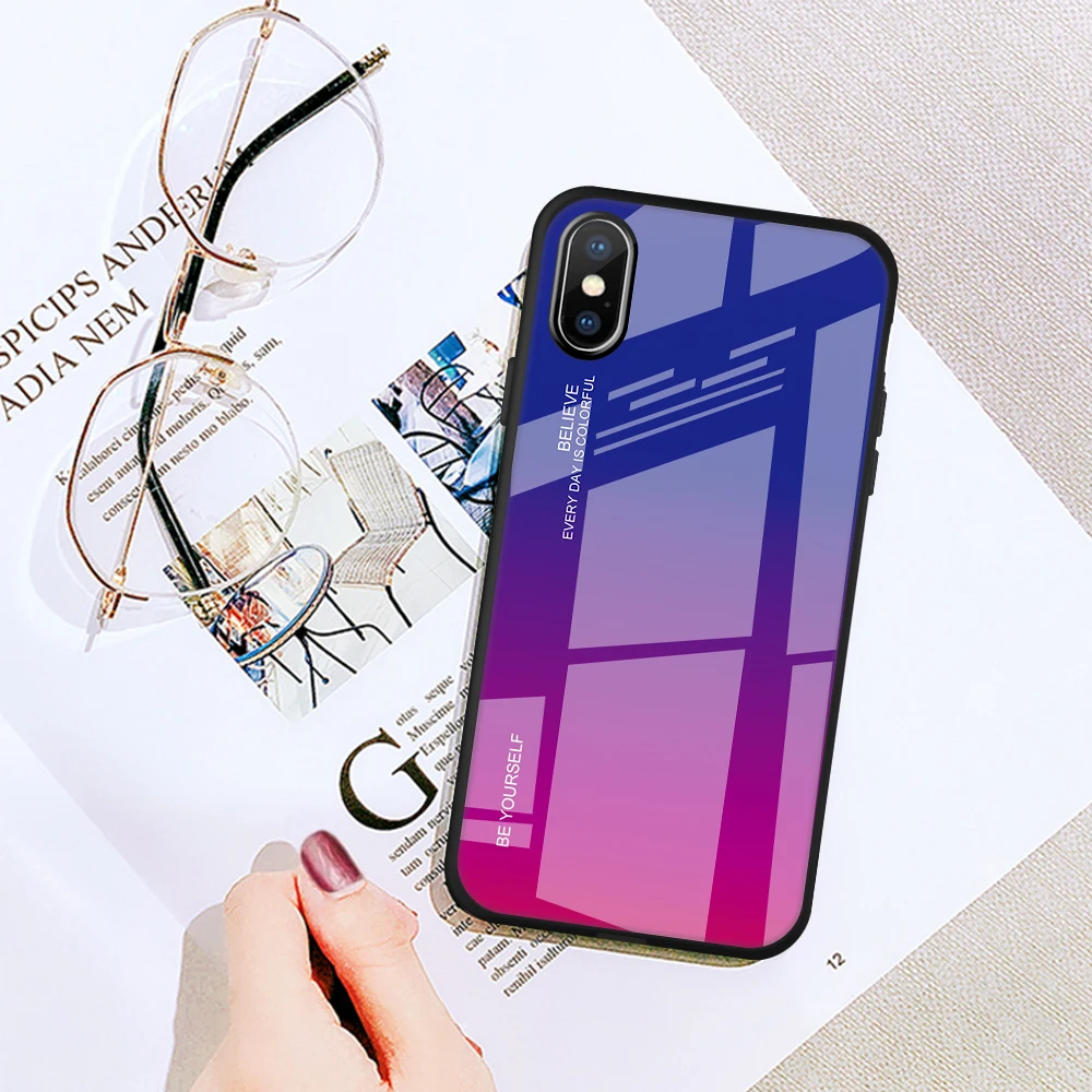 

Gradient Pattern Glass Cases for iPhone XS MAX XR 8 7 Plus Luxury Protective Back Cover for iPhone 7 8 XS X 6 6S plus Shockproof