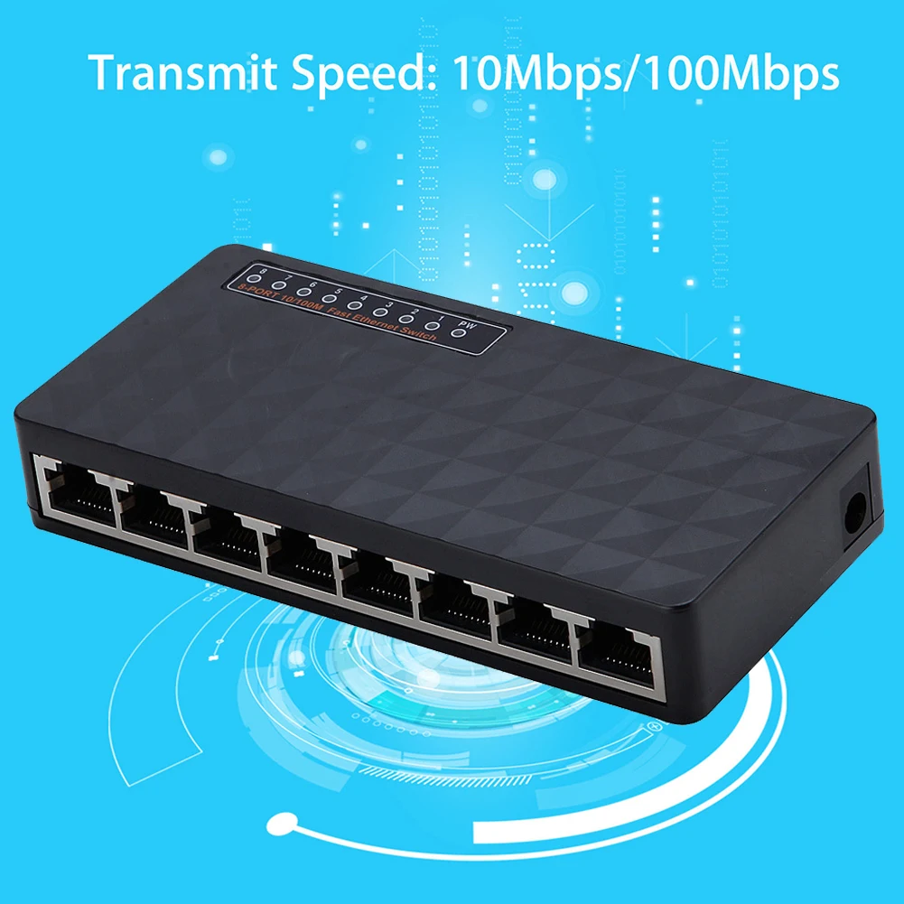 

8 Port Ethernet Network Switch Hub Fast 10/100 Mbps LED Indicators Mini Exquisite Adapter