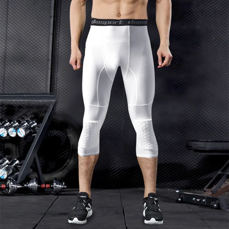 Соты наколенники штаны поддержка компрессионные колготки для бега мужские Леггинсы анти-столкновения брюки баскетбол тренажерный зал спортивная одежда брюки