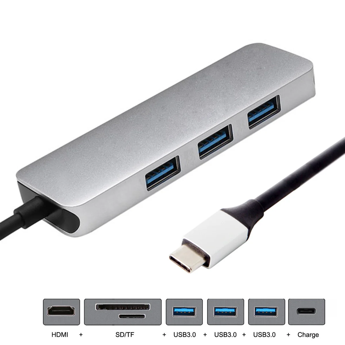 Jimier HDMI и 3 порта концентратор и TF SD для док-станции USB-C кард-ридер и зарядное устройство многопортовый адаптер