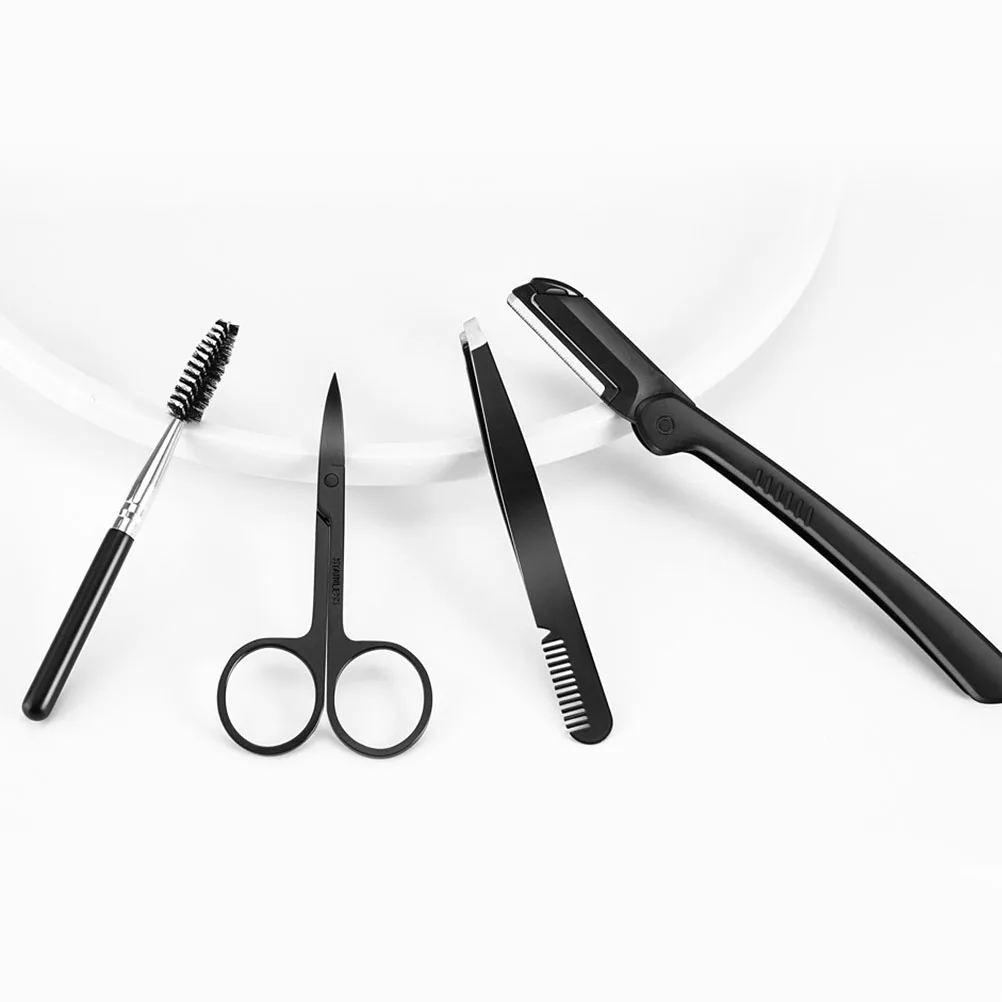 

4pcs Beauty Eyebrow Suit Portable Stereoscopic Skin Care Eyebrow Eyelash Cutting Tools Comb Knife Clip for Beginner Girls