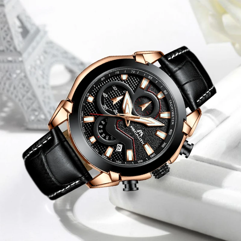 

MEGALITH Men Quartz Watches Fashion Genuine Leather Chronograph Watch Clock For Gentle Men Male Students Reloj Hombre