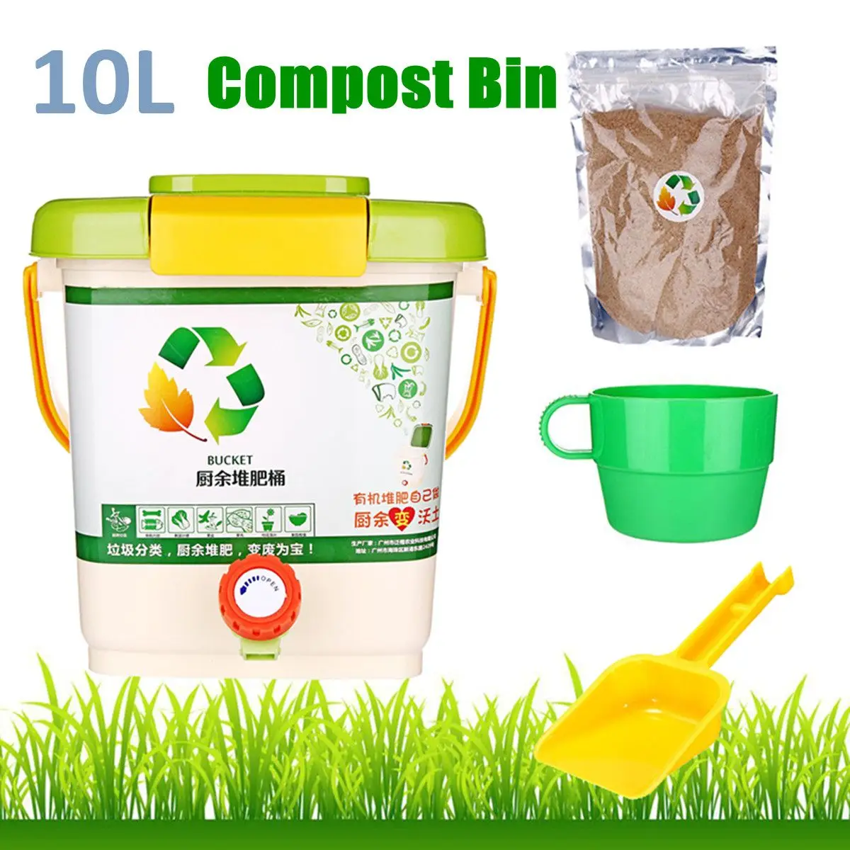 

10L PP Kitchen Compost Bin Recycle Composter Aerated Compost Bin Organic Homemade Trash Can Bucket Kitchen Food Waste Bins