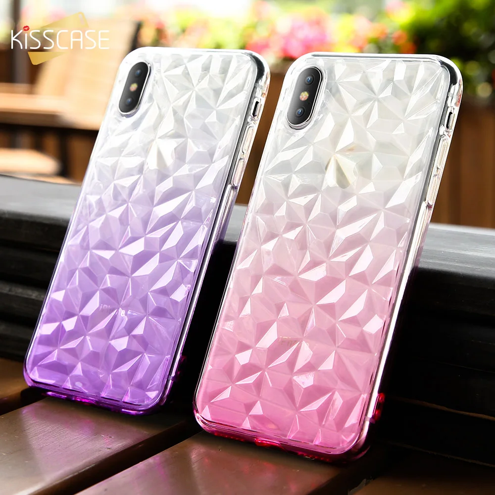 Прозрачный чехол KISSCASE с градиентом и бриллиантами для iPhone X XS 10 мягкий накладка из
