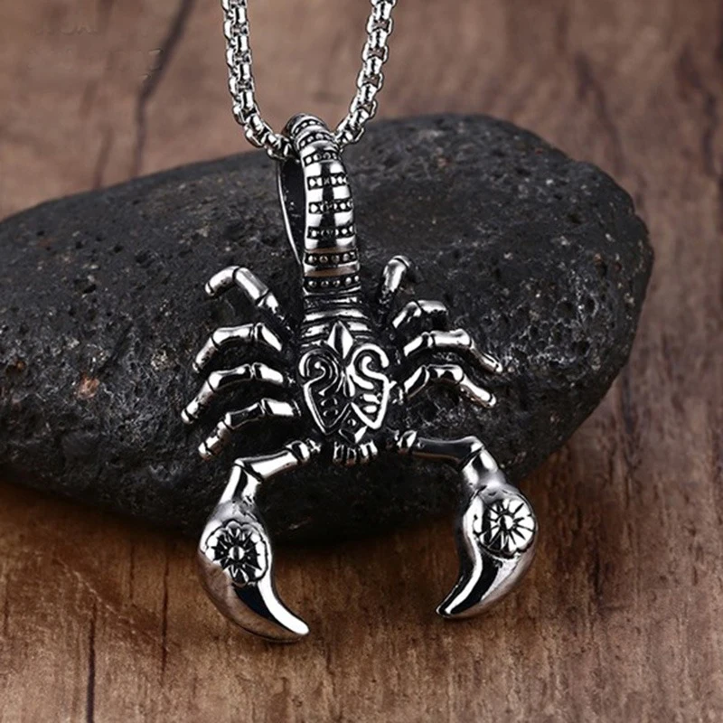 

Impressive Mens Tribal Scorpion King Rock Punk Pendant Necklace Stainless Steel Cool Boy's Male Jewelry Free Box Chain 24"