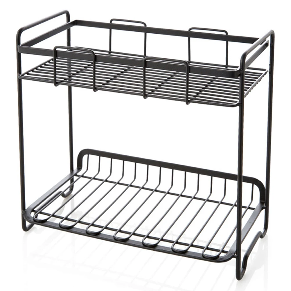 

2Tier Storage Rack Table Standing Rack Kitchen Bathroom Shelf Countertop Storage Organizer (Black)