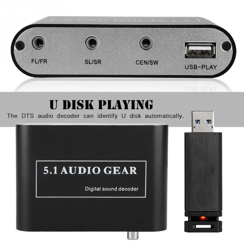 

Noise Cancelling DTS Decoder Optical/Coaxial Signal/Analog to 5.1/2.1 Analog DTS Audio Decoder for MP3 AC3 DTS Black