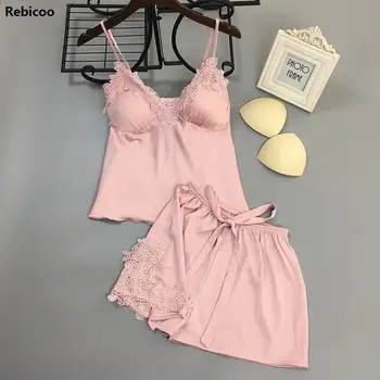 

Pajamas Sets Silk Women Nightgowns Sexy Ladies Satin Nightwear Women Robe Nighties Sleepwear shorts combinaison pyjama femme