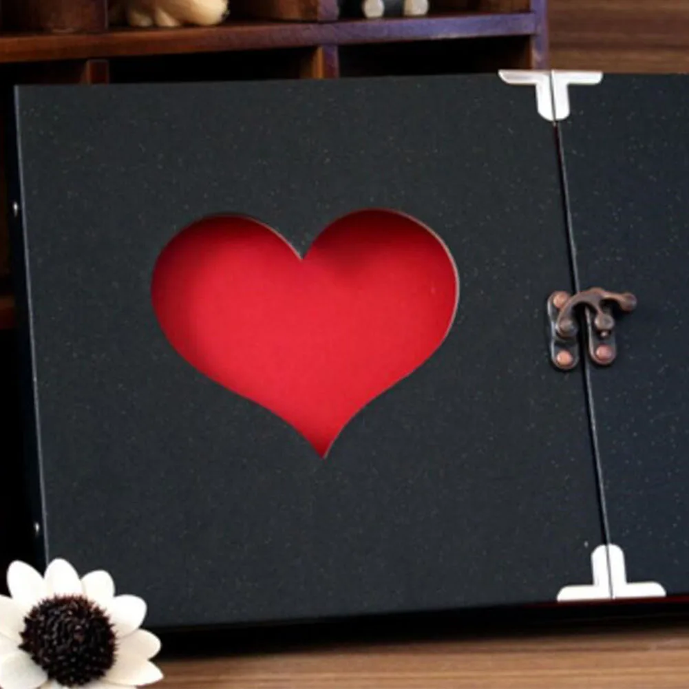 

10inch Photo Wedding Memory Book Black Pages Self-adhesive Album Insert Valentine Birthday Out DIY Scrapbook Love Heart