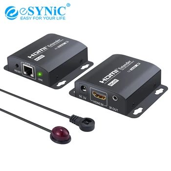 

eSYNiC 4Kx2K 60M HDMI Extender HDMI Repeater with IR Remote Control Over RJ45 Cat6/7 Cable Support 3D 1080P for DVD Sky HD Box