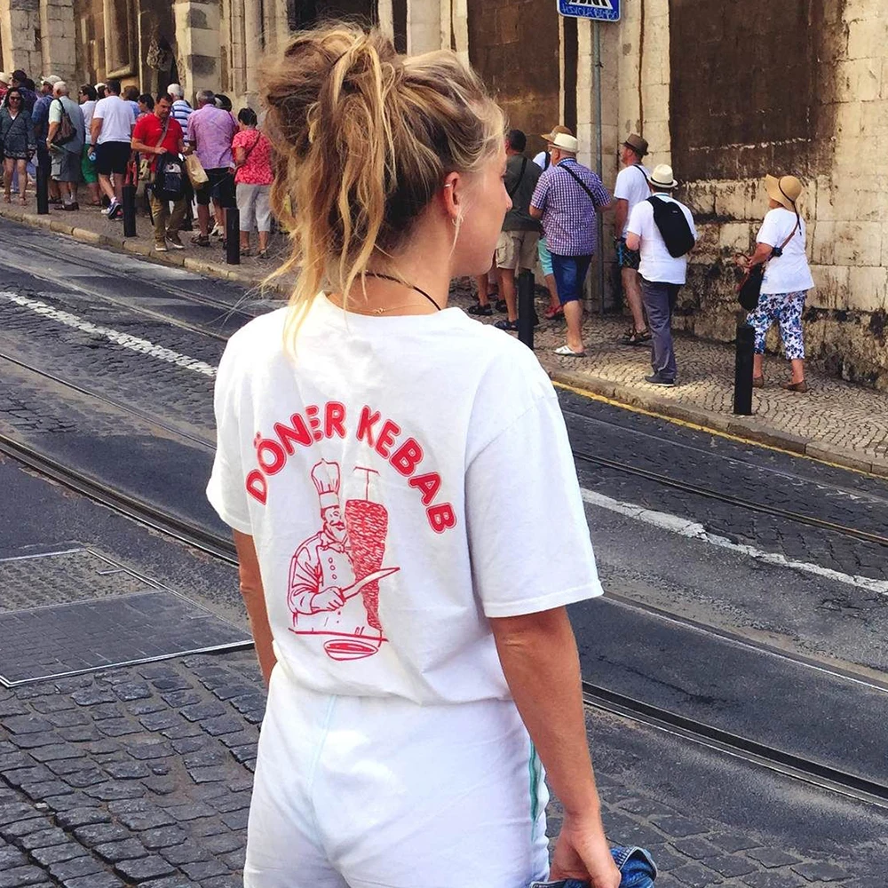 أحدث النساء دونر كباب T قمصان الصيف عارضة المسلسل التي شيرت المرأة قسط تي شيرت الأبيض قمم المحملة